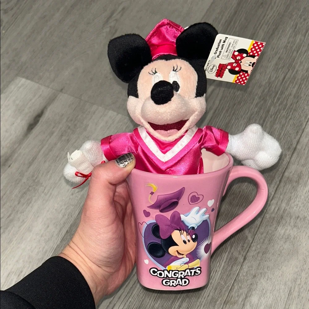 Disney Minnie Mouse Graduation Mug and Plush - Pink and Black NWT